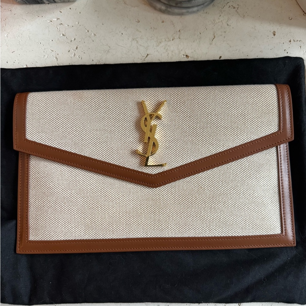 Saint Laurent Tan Leather Clutch